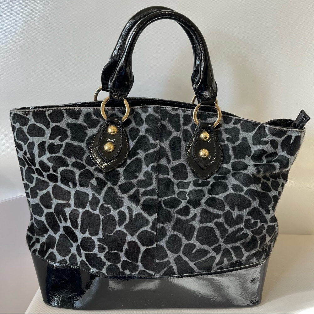 Roberta Gandolfi Italy Real Fur Animal Print Leather Bag Satchel